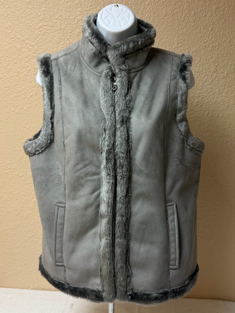 4/$20 Faux Shearling Trim Sleeveless Vest - Gray